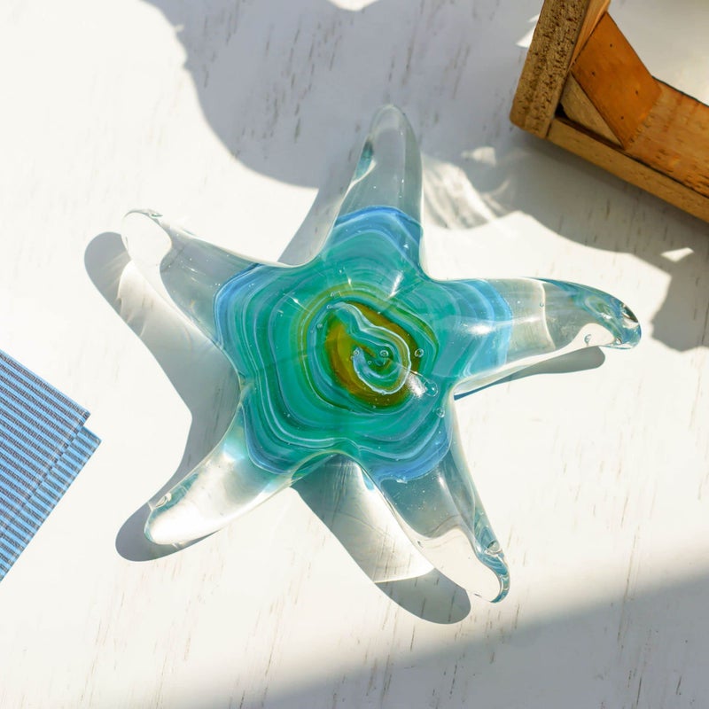 QFkris 5" Glass Star Fish, Crystal Handmade Glass Blown Table Decor, Starfish Figurine, Collectible Ornament,Clear and Green Valentines Day Gift for Women - Image 3